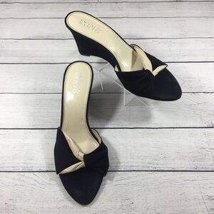 Franco Sarto Black Suede Slip-on Wedges